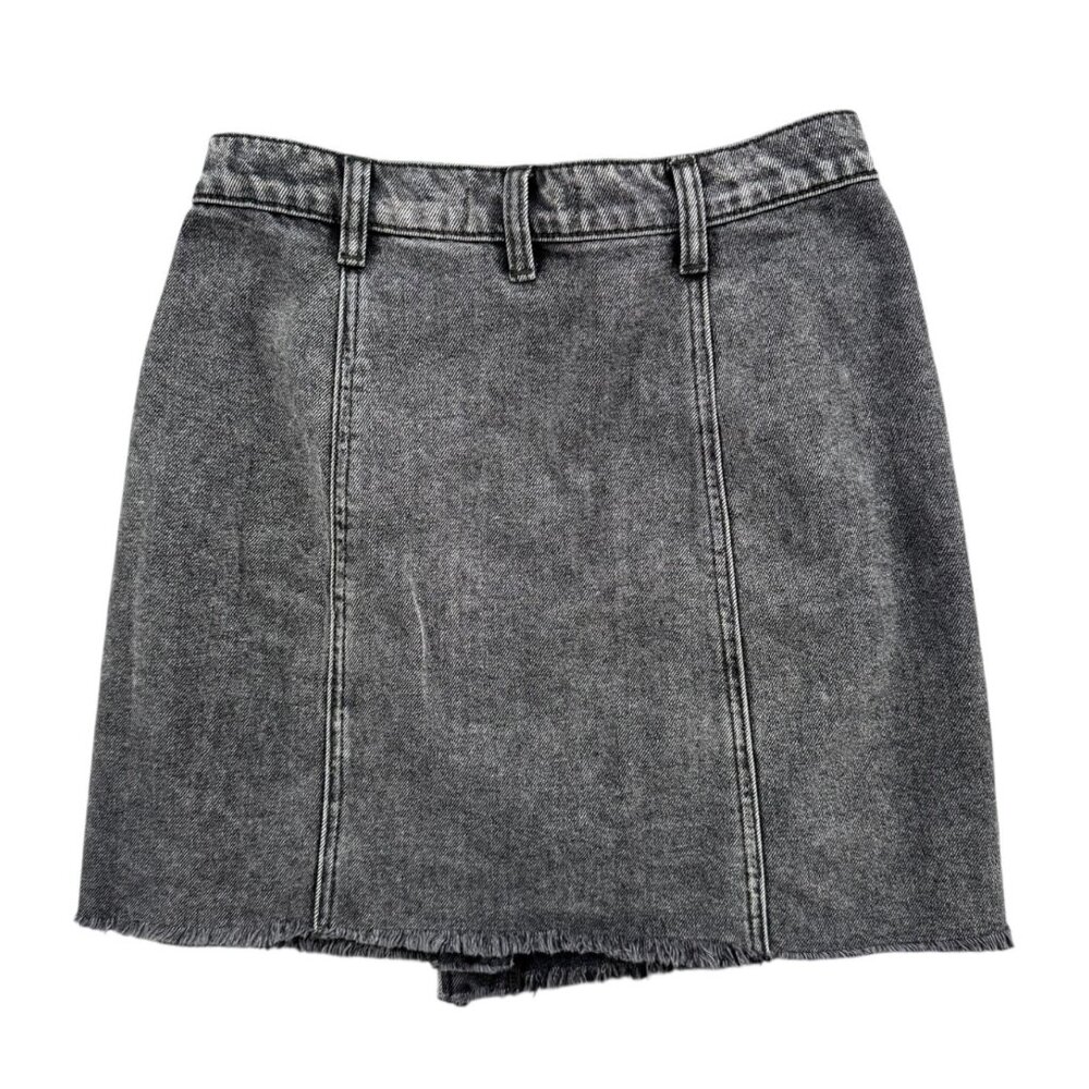 Free People Parker Wrap Skirt Sulphur Black Denim Fringe Hem Asymmetrical Sz 26 - Picture 2 of 12